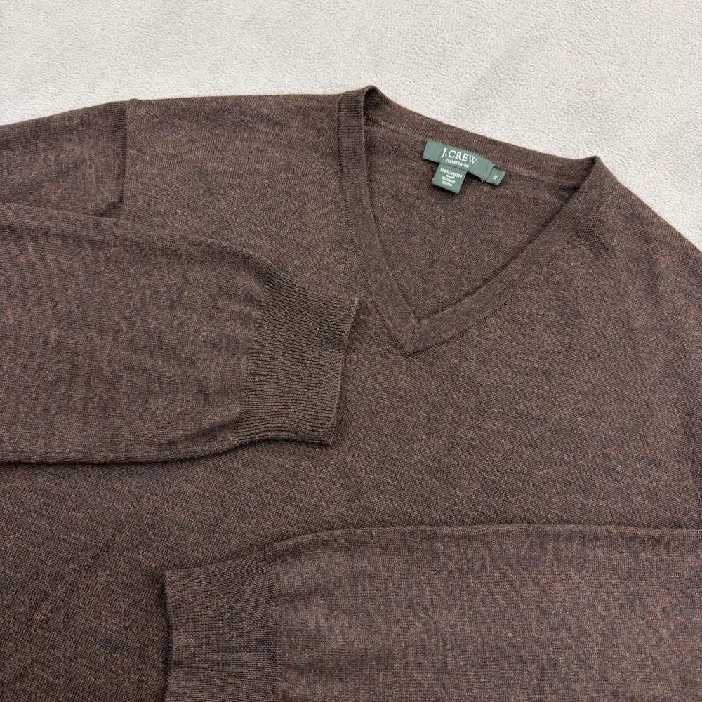 J Crew 100% Merino Wool V-Neck Sweater Mens XL Heathered Brown‎ Long Sleeve